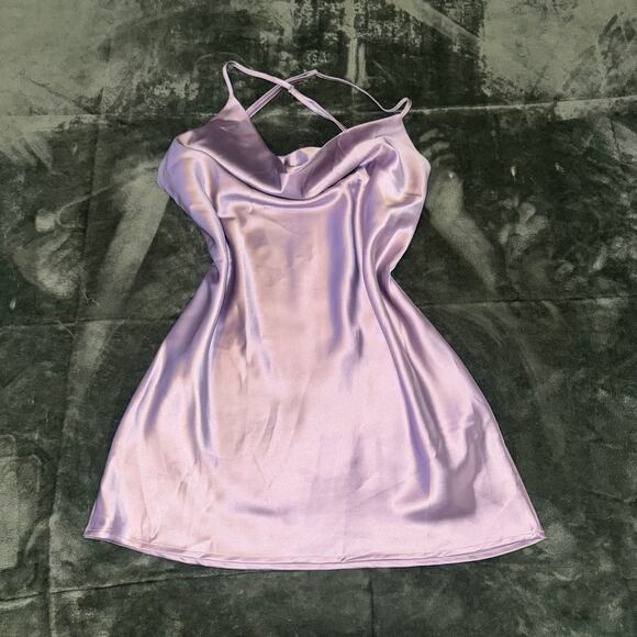 Forever 21 Lilac Lavender Mini Slip Dress Satin Like Women's Size Large Cocktail - Picture 8 of 8